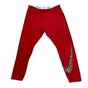 Nike Animal Print Leggings Women's Size XL Red Leopard Swoosh Cotton Spandex